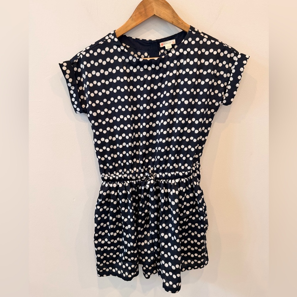 Crewcuts Girls Romper Size 10 Navy Polka Dot Elastic Waist Short Sleeve